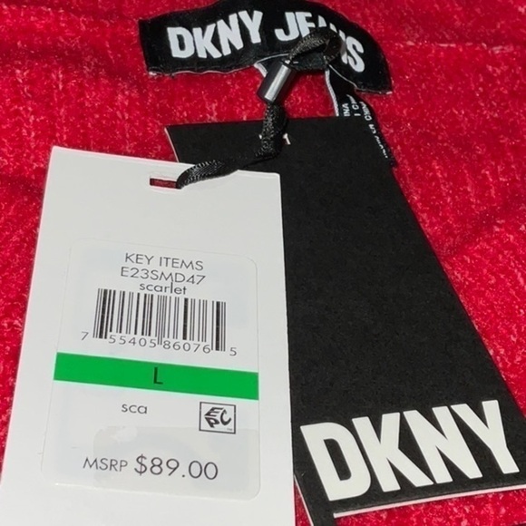 DKNY Jeans Women's Drop-Shoulder Long-Sleeve Sweater Large Red NWT - Picture 5 of 10